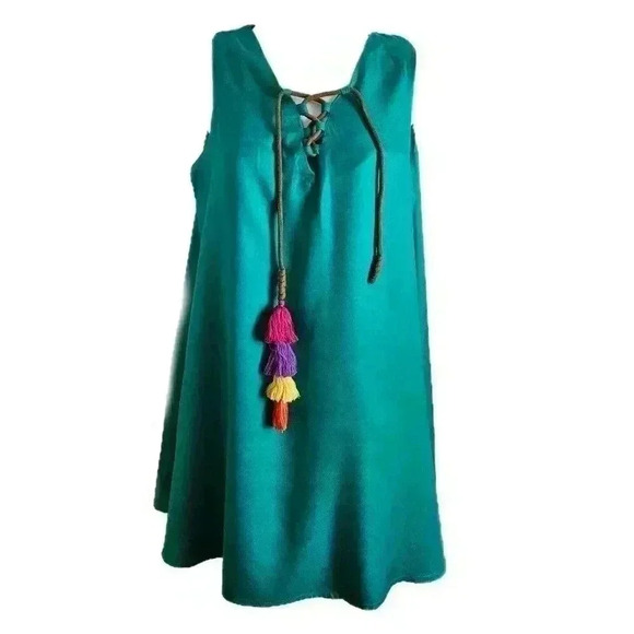 Judith March Teal Blue Self Tie Crisscross Strap Sleeveless Dress Small - Picture 1 of 5